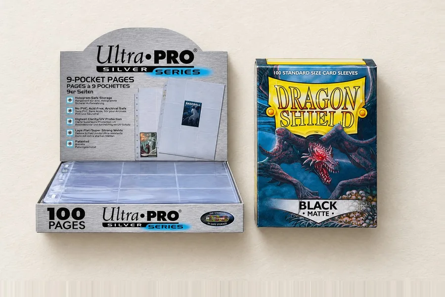 Ultra Pro-binderlommer og Dragon Shield-sleeves